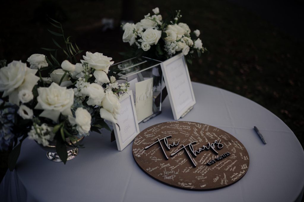 Guest sign-in book at an outdoor farm wedding.  Crafted by Shafox Events. 