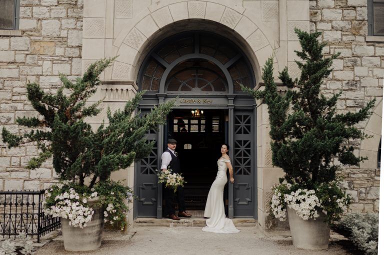 The main entrance to Castle and Key makes the perfect backdrop for a wedding day.