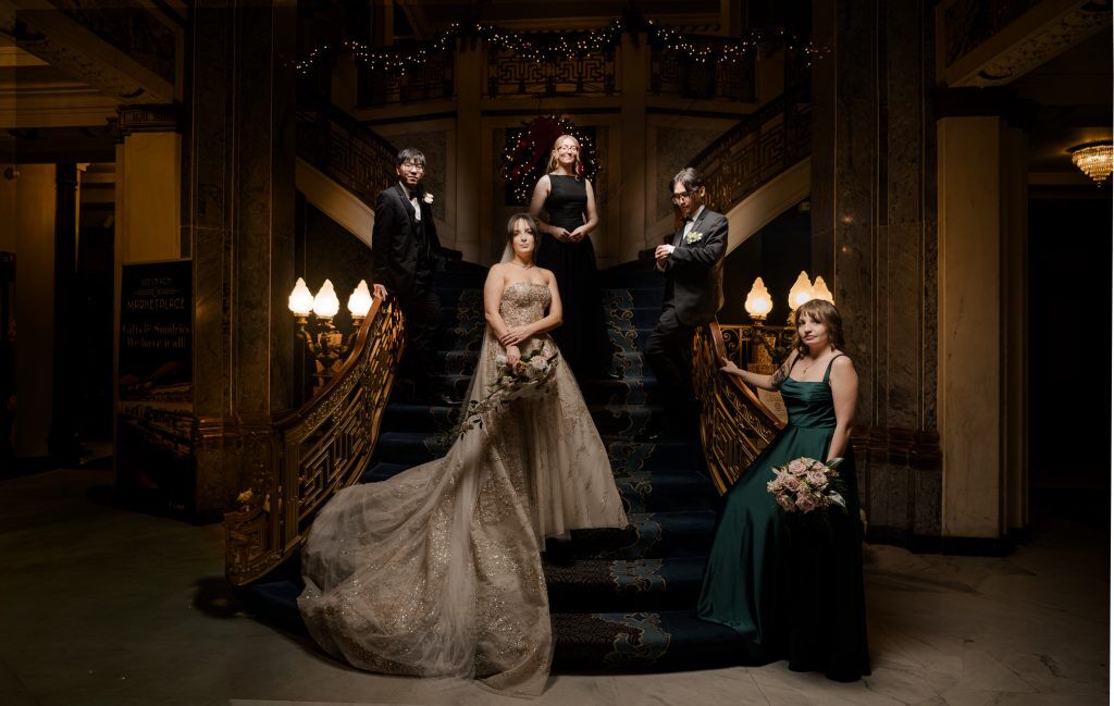 Louisville wedding photographer Christora Osters takes image of wedding party at Seelbach Hotel